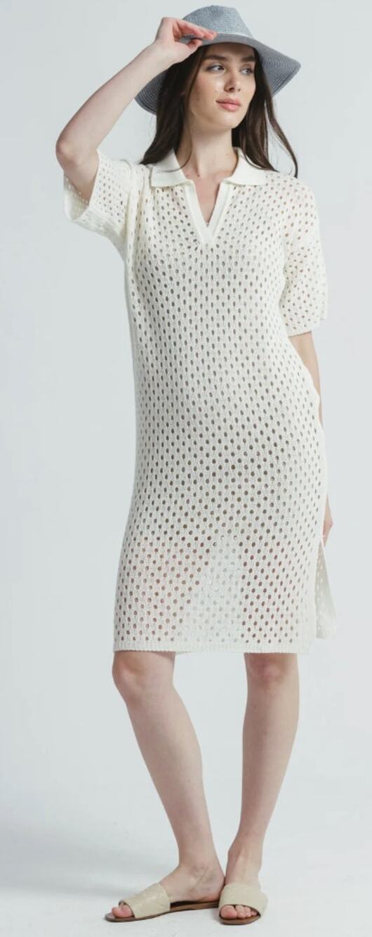 PrettyLittleThing White Open Knit Polo Dress size XL